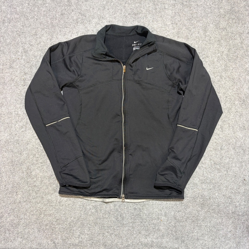 Nike Running Dri-FIT Full Zip Jacket Black Reflective Mock Neck Mens Small